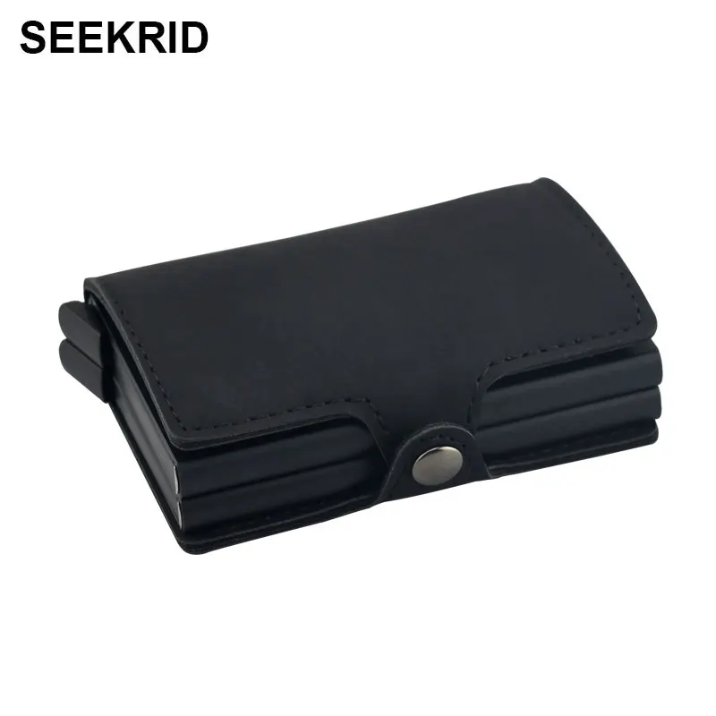 

SEEKRID Винтаж двойные металлические держателя карты с функцией блокировки RFID алюминиевый Бизнес кожаная кредитница Для мужчин двойной чехол-...