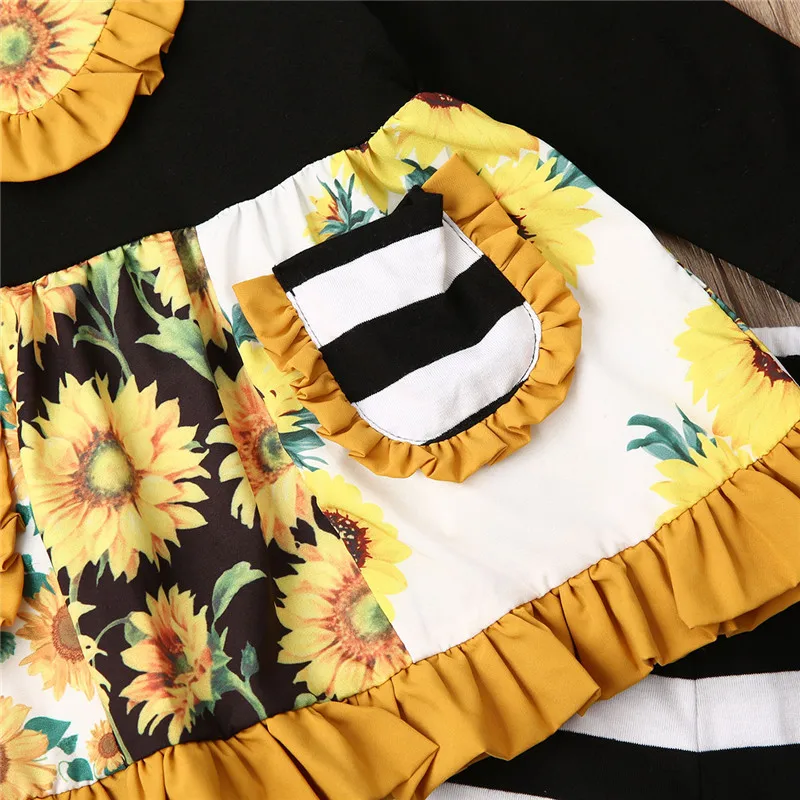 Зимнее платье-топ с рисунком подсолнуха для маленьких девочек штаны в полоску