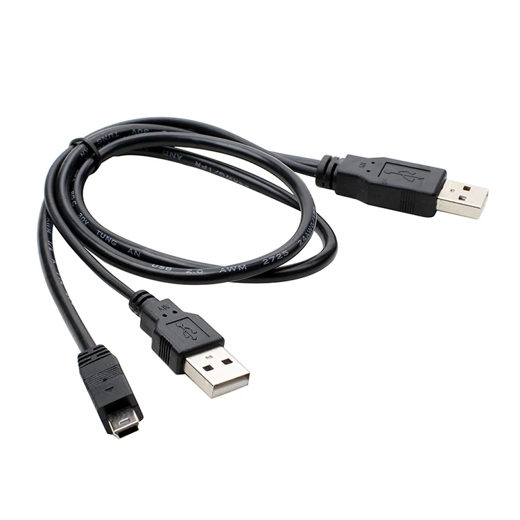 Фото USB 2 0 к Мини 5P зарядный кабель для передачи данных двойной т-образному порту MINI5P