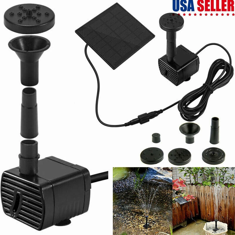 

Solar Powered Fountain Pump 1.4W Solar Panel Water Pump Kit with 4 Spay Heads for Pond/Bird Bath/Water Circulation