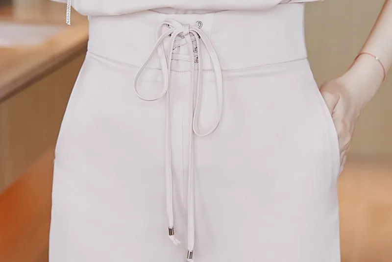 

2021 summer high-quality wide-leg pants fashion suit female ruffled elegant top + wide-leg pants trousers two-piece casual suit