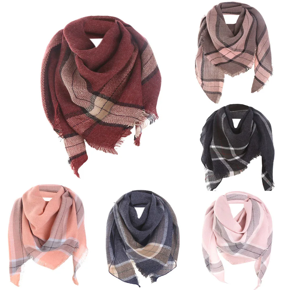 Модный женский зимний шарф однотонный теплый Женская шаль вязаные треугольные