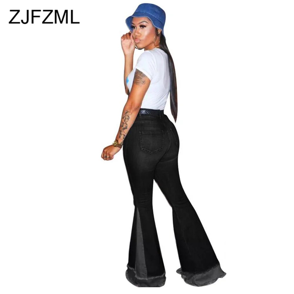 Женские винтажные расклешенные брюки с цветными блоками джинсовые высокой