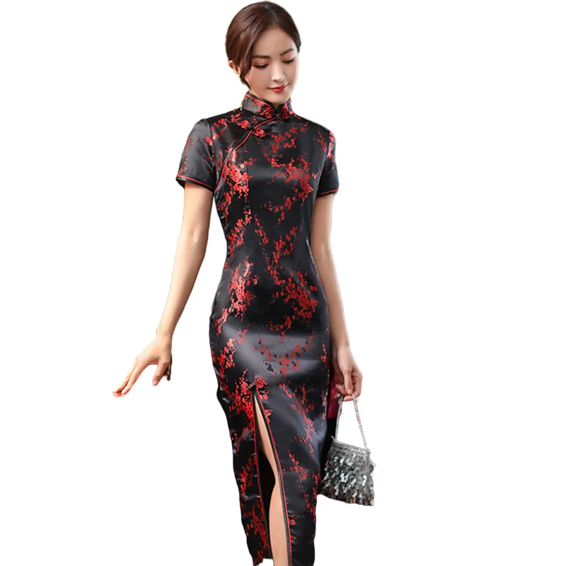 

Sexy Qipao Dress Women Satin Cheongsam Lady Evening Party Gown Chinese Female Size S M L XL 2XL 3XL 4XL