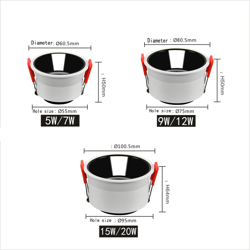 

Round Arc Dimmable Embedded Anti-glare Led COB Ceiling Recessed downlights 5w 7w 9w 12w 15w 20w LED for indoor Lighting