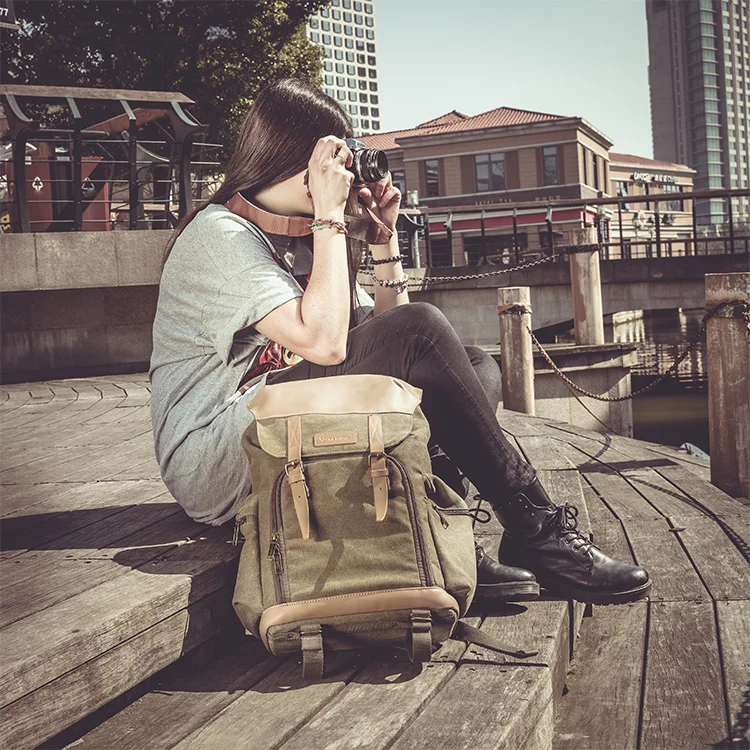 roadfisher vintage casual waterproof canvas dslr slr camera travel backpack rucksack photography bag insert fit canon nikon sony free global shipping