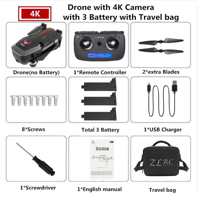 3 Black-4K-Bag Дрон SG906 4K gps Дроны с камерой HD бесщеточный Квадрокоптер сопротивляющийся сильному ветру селфи Квадрокоптер с камерой VS F11 B5W - Цвет: 3 Black-4K-Bag