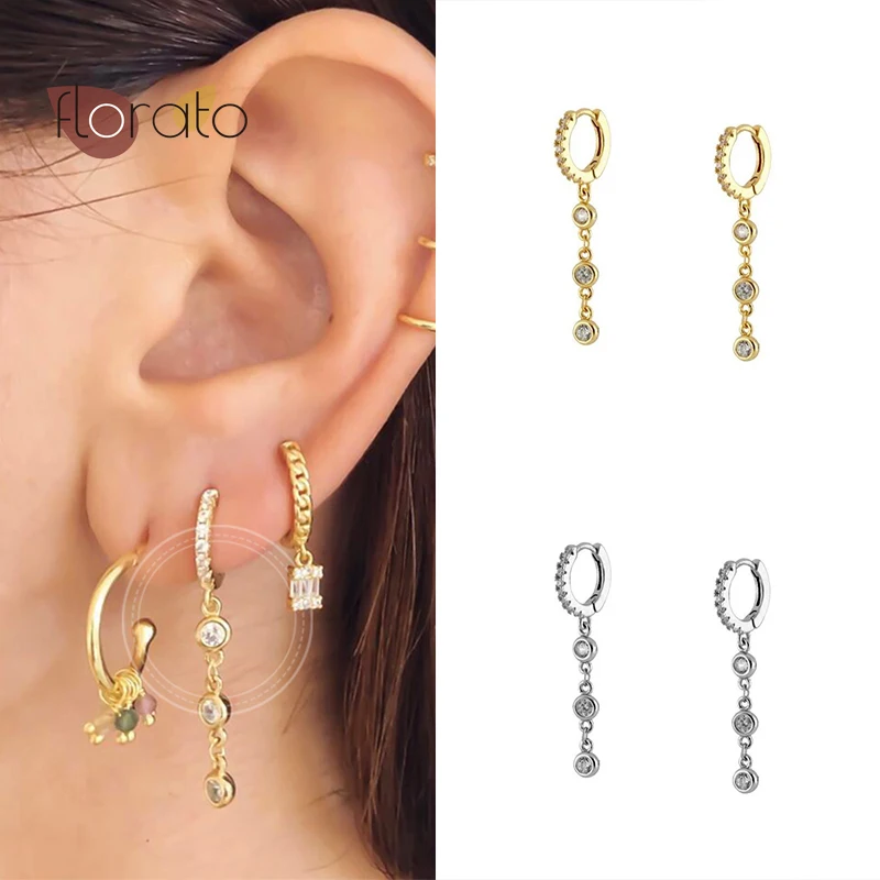 

Crystal Chain Hoop Earrings 925 Sterling Silver Ear Buckle Fashion Simple Earrings Elegant Jewelry for Women Birthday Gifts