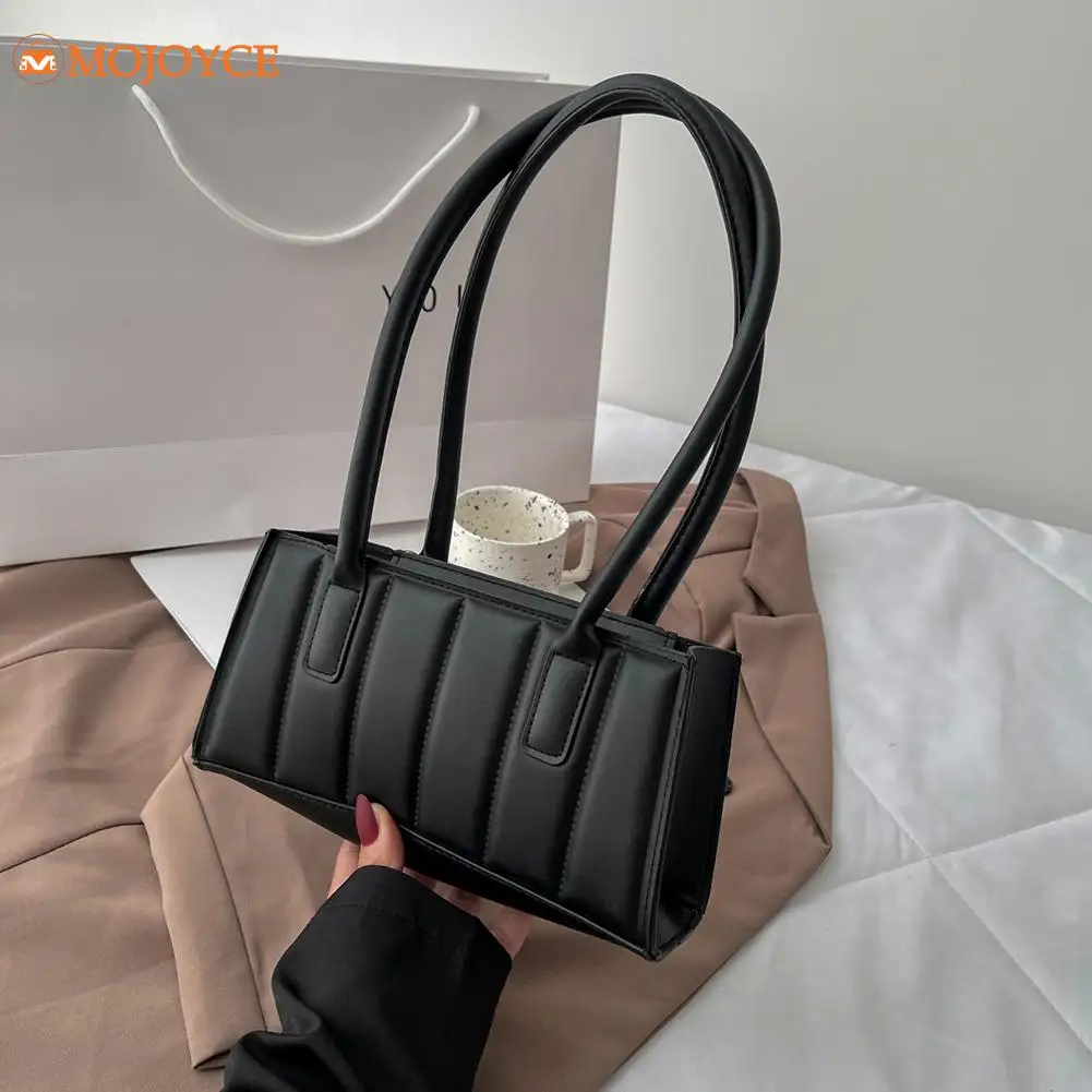 

2021 Pleated Female Handbag Women Stripes Embossing PU Shoulder Bag Fashion Ladies Solid Color Underarm Bags Women