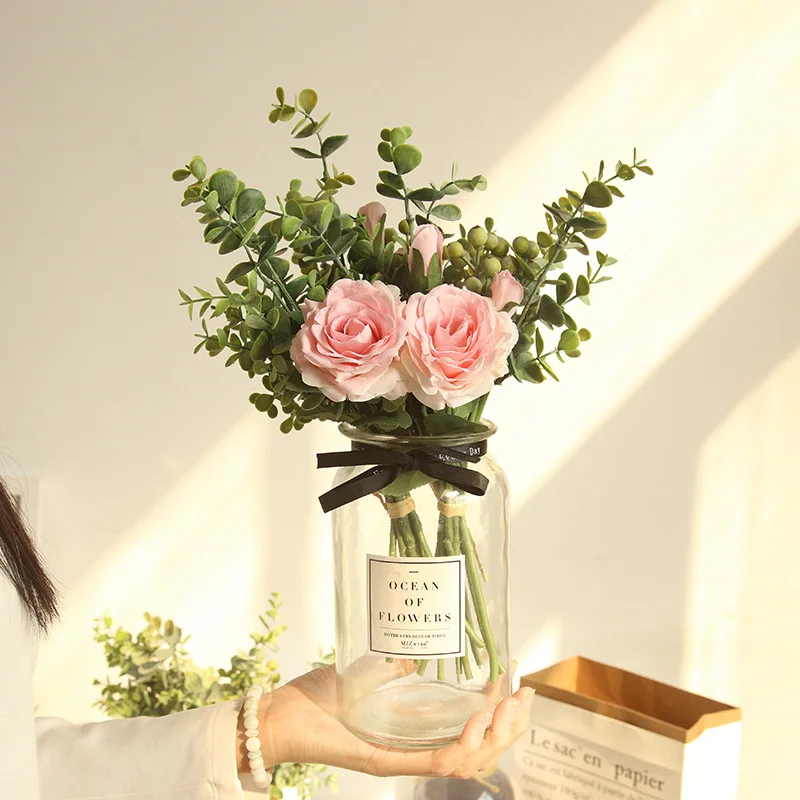 33 см Длина эвкалипта роза букет искусственных цветов домашний декоративный