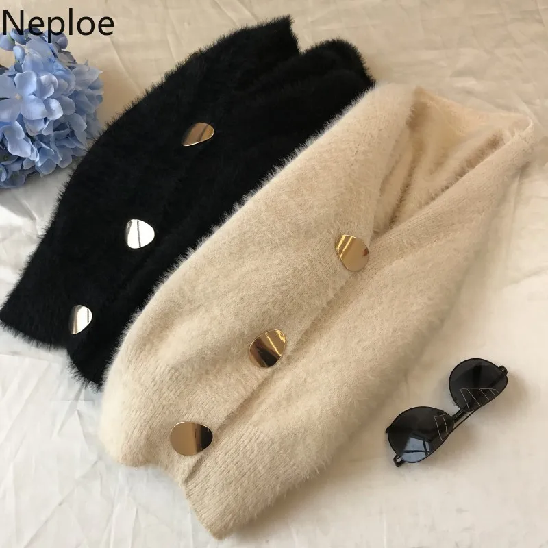 Neploe V шеи трикотажные укороченные кардиганы свитер женский свободный мягкий Crazy