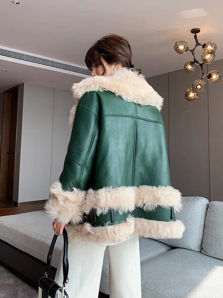 Пальто из натурального овечьего меха Женская куртка натуральной кожи с