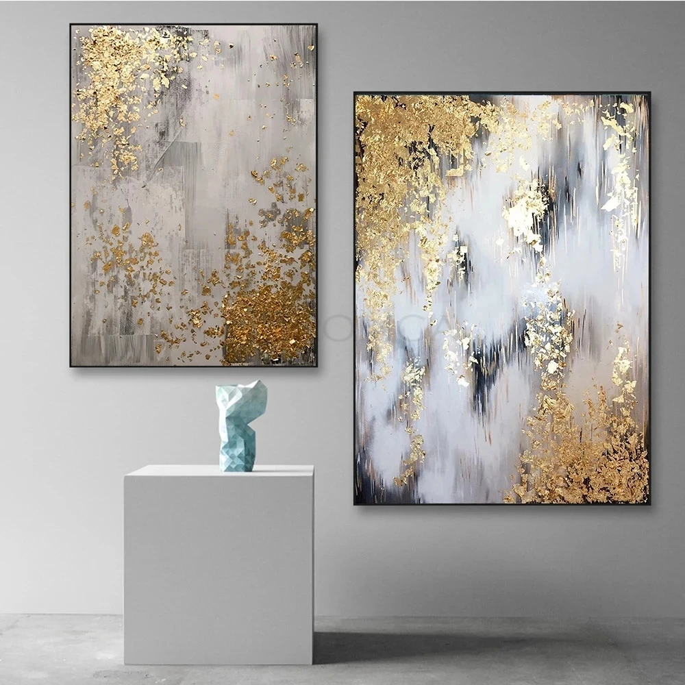 Palette Golden Flower Oil Painting On Canvas Wall Art Abstract Gold Cuadro Decoration Retro Print Poster Decor | Дом и сад