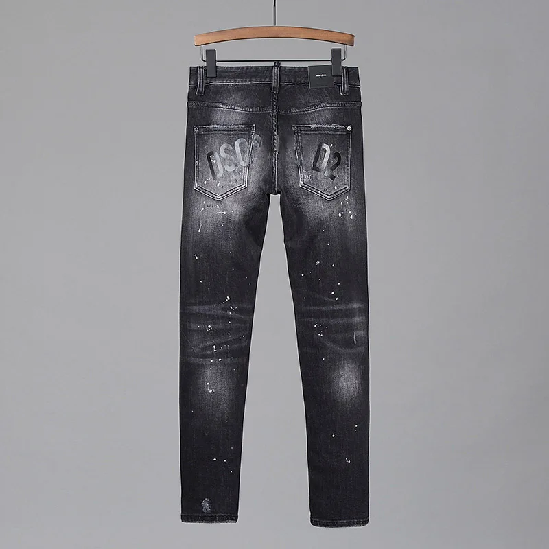 

2021DSQ Brand Jeans Men's Stretch Stretch Slim Jeans Men's Casual Washed Black Pocket Jeans Men