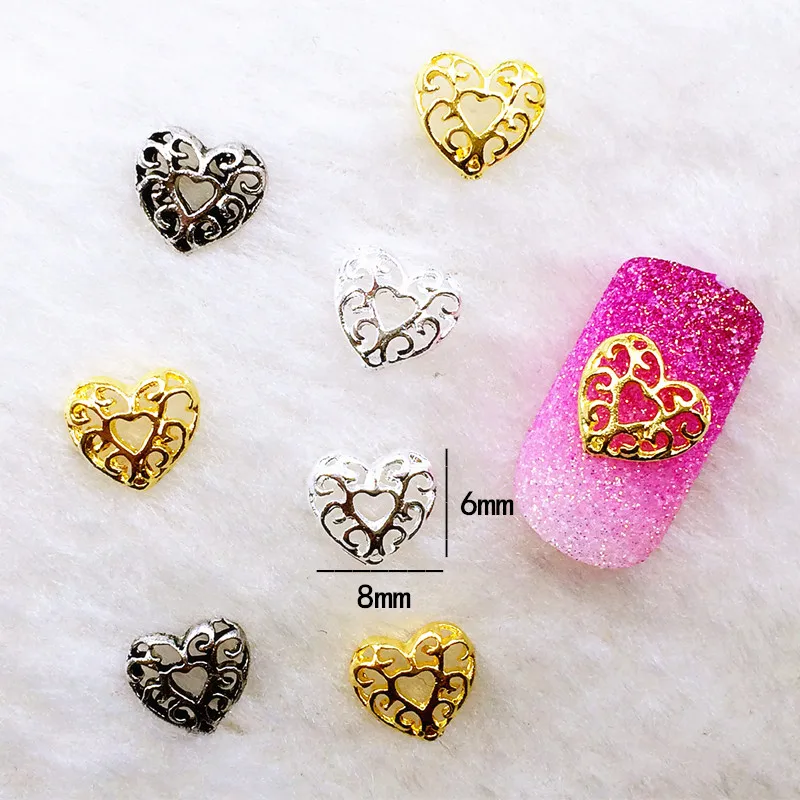 50Pcs/Lot metal nail art cross bow knot key tortoise rabbit heart 3d gel nail jewelry charms decoration tools