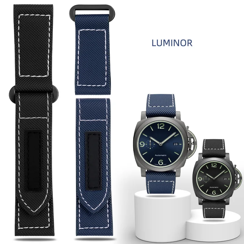 Carbon Fiber Check Nylon Canvas Strap for Pa-ne-rai Lumino PAM01118 01661 Waterproof Watchband Bracelet 24mm Black Blue