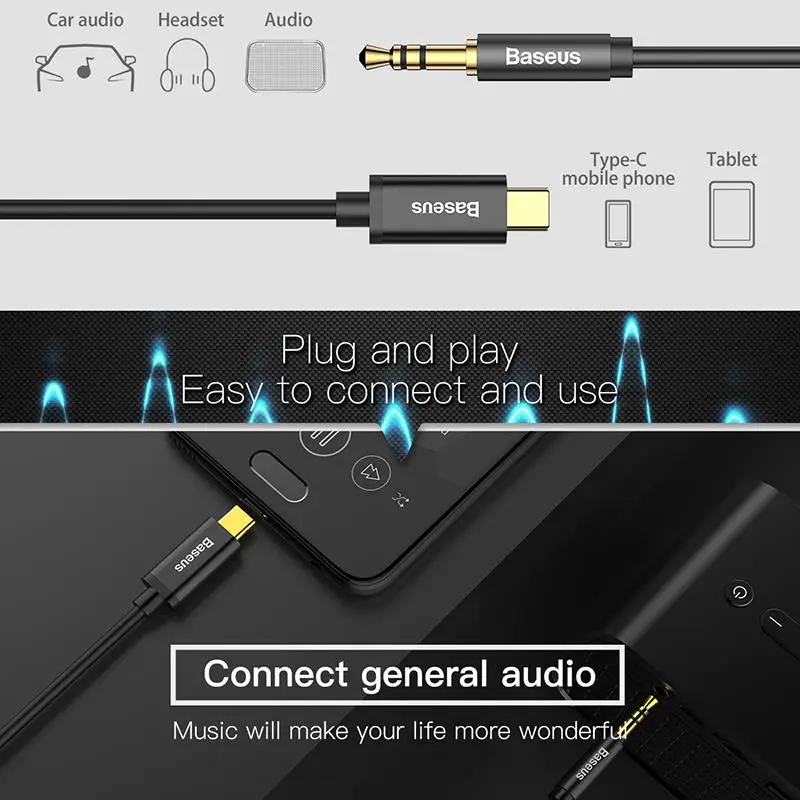 Аудиокабель Baseus с разъемом USB Type-C для Samsung S8 Nexus 6P/5X 3 5 мм | Электроника