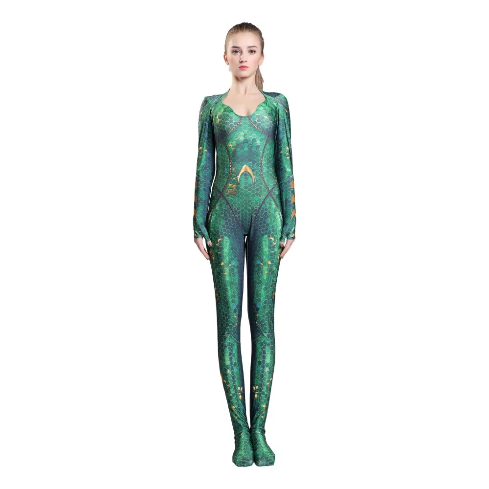 

Unisex Lycra Spandex Zentai Halloween DC Aquaman Mera Suit Cosplay Costumes Adult/Kids 3D Style
