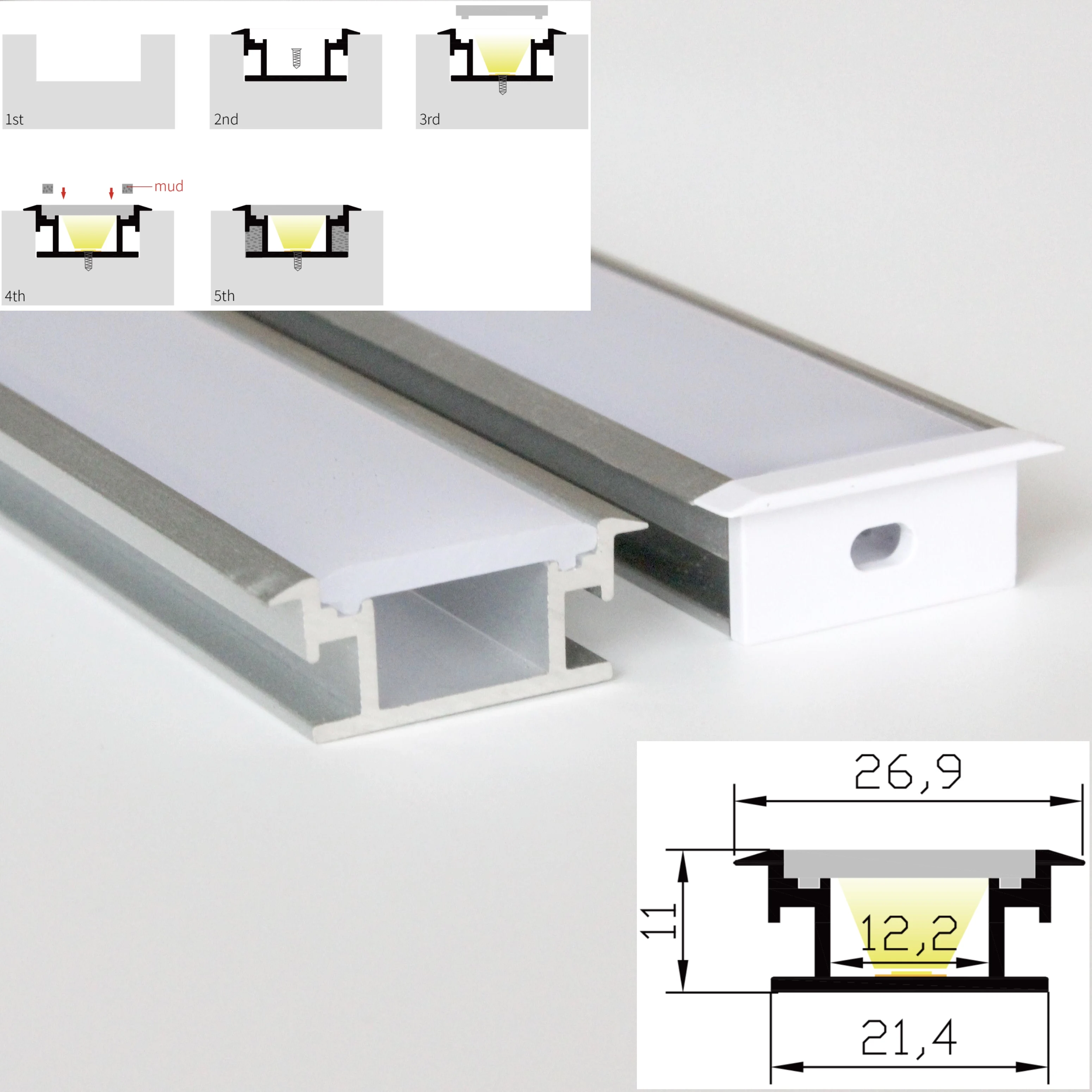 12m (12pcs) a lot, 1m per piece, floor aluminum profile for led strip light, thick cover which can be step on