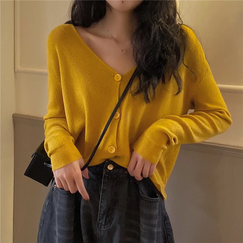 

Women's sunscreen long sleeved cardigan, V-neck knitted sweater, Korean style solid color jacket, summer top, 2020