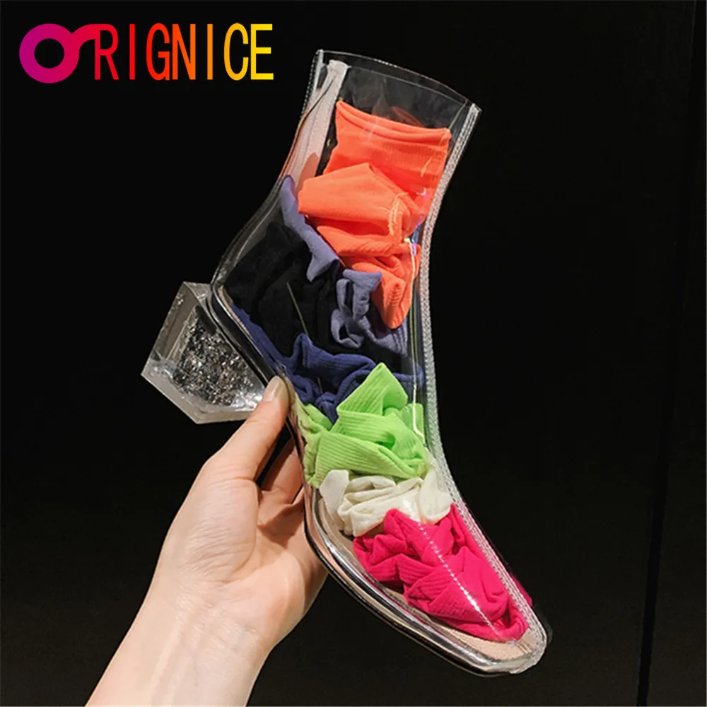 

Orignice/Модные женские резиновые ботильоны из ТПУ с квадратным носком на толстом каблуке со стразами; Новое поступление; Уличная обувь; Размер 34-49; Женская обувь ручной работы