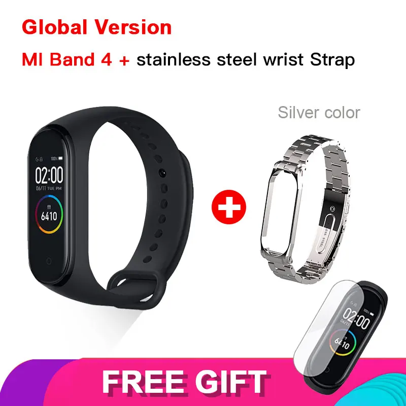 GL Add SL Stainless Xiaomi mi Band 4 новейший mi band 4 Mp3 музыкальный цветной экран фитнес частота сердечных сокращений Bluetooth 5,0 умные часы - Цвет: GL Add SL Stainless