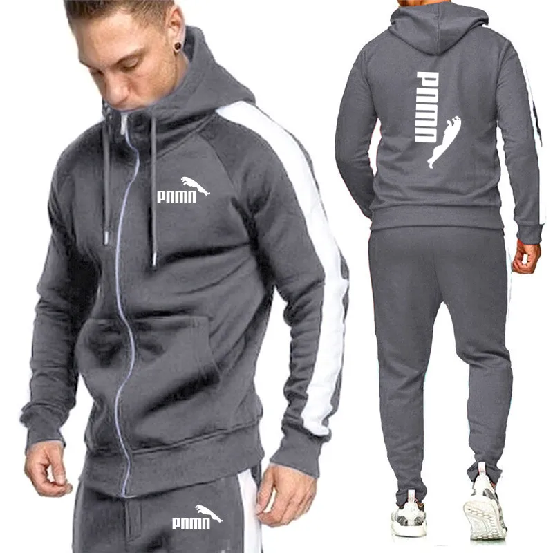 

Free shipping hoodie suit tracksuit men's wool thermal tracksuit solid color jogging men's tracksuit men's two jackets