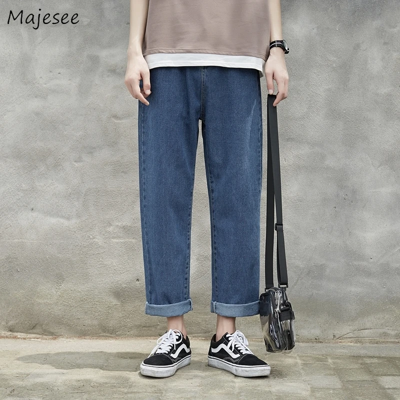 

Ankle-length Jeans Men Plus Size 5XL Straight Solid Casual Streetwear Korean Style Loose Fashion Buttons Denim Trousers Harajuku