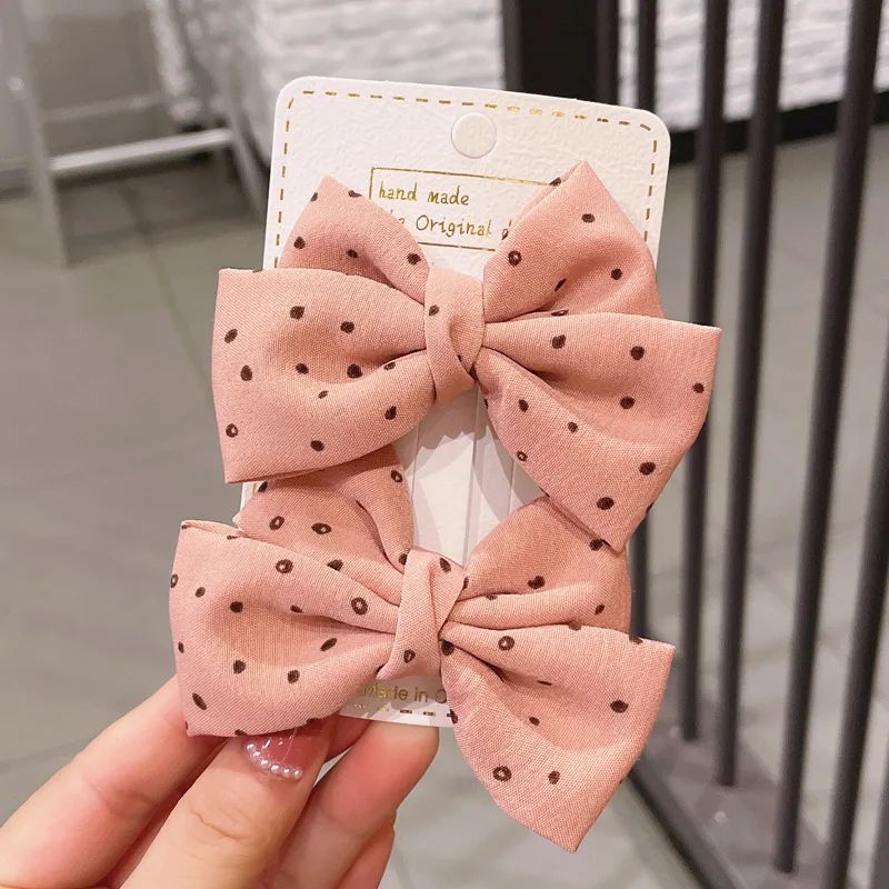 

2pcs/set Cute Dot Plaid Bow Hair Clips For Girls Bowknot Hairclips Baby Barrette Kids Black Hairpin Children Kawaii Accessories