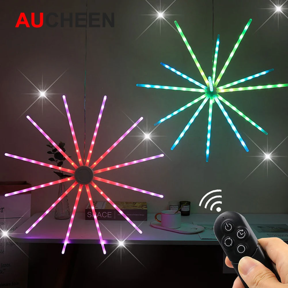 

AUCHEEN Smart Outdoor Hanging Firework Light 12 Branch 96LEDS Starburst Light with Remote for Wedding Party Patio Garden Decor