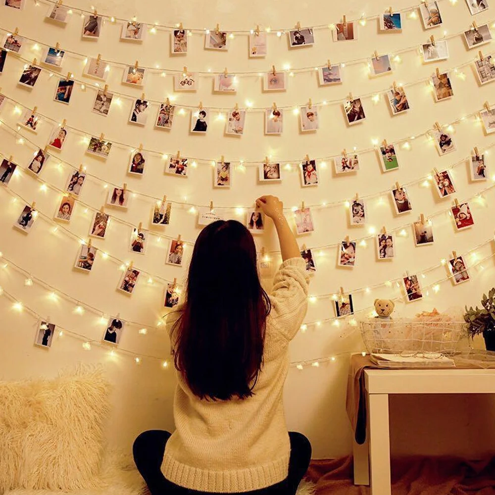 Светодиодная гирлянда с держателем для карт и фото Сказочная лампа рождества