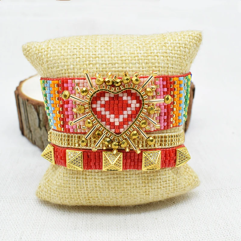 

Rttooas 3D Rainbow Heart Bracelet Pulseras 2022 Fashion Rivet Mostacilla MIYUKI Beaded Bracelet Handmade Woven Female Jewelry