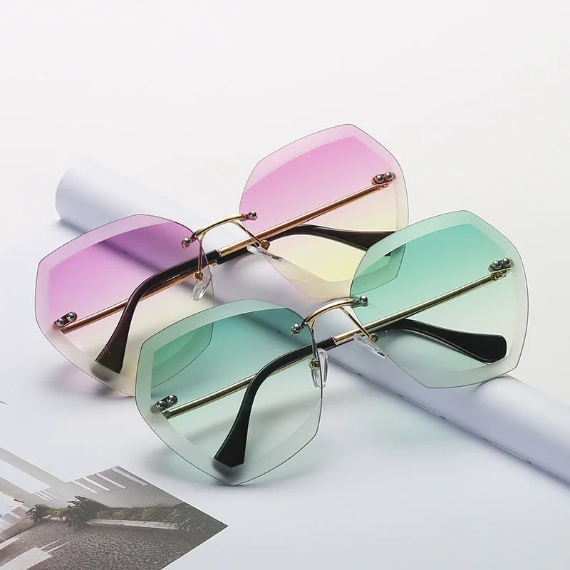 

2021 New Multicolor Coating Gradient Sunglasses Oversized Frameless Sunglasses Fashion Sunglasses Metal UV400 Glasses