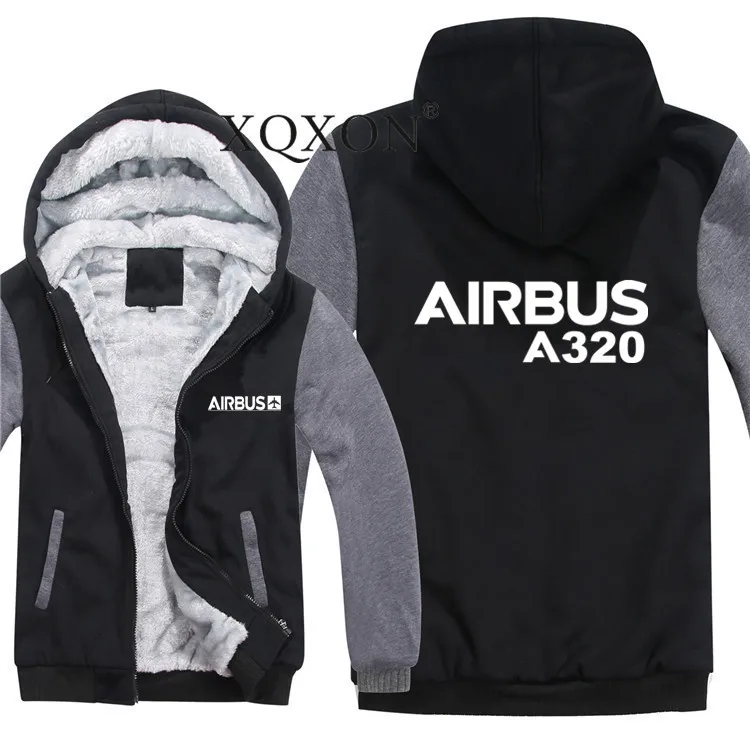 

XQXON-2021 New Mens Hoodies Airbus A320 Design Coat Wool Liner Fleece Zipper Man Hooded Sweatshirts Eu/Us Size-J716