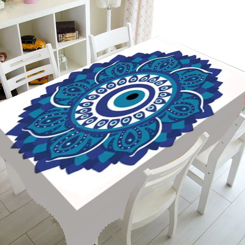 Греческая синяя скатерть в стиле бохо с узором сглаза Мандала домашний декор