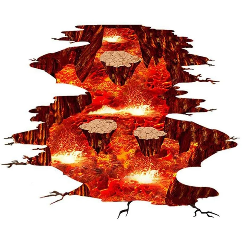 Creative 3D Space Wall Decals Removable PVC ic Floor Flame and Lava Stickers Murals Wallpaper Art Decor | Дом и сад