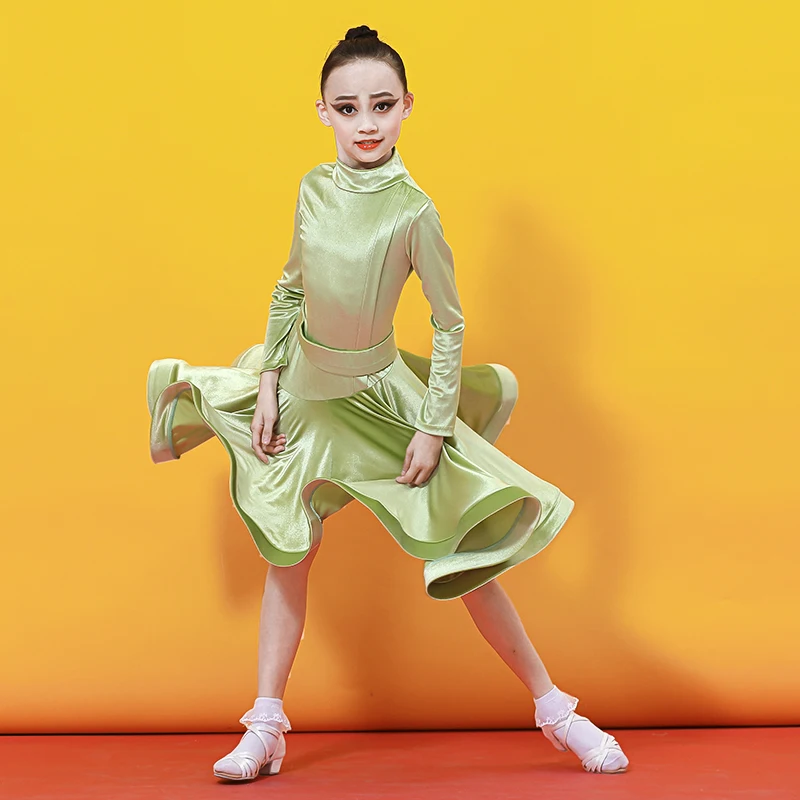 Платье женское для латиноамериканских танцев бархатное платье с длинным рукавом