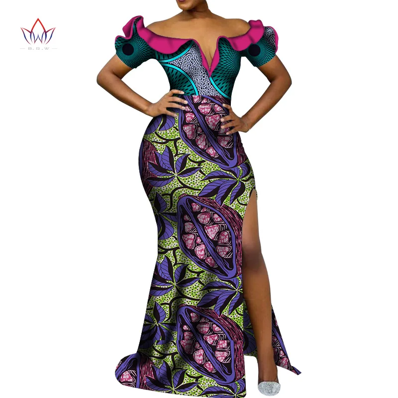 Vetement Femme Dashiki, африканские платья с v-образным вырезом для женщин, повседневные Свадебные вечерние африканские платья с коротким рукавом, Анкара, длинное платье swy5297