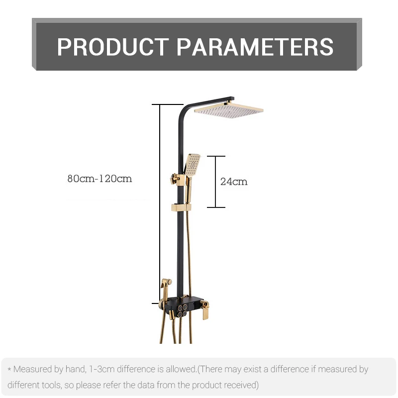 Набор для душа ванной комнаты настенное крепление черная система квадратный