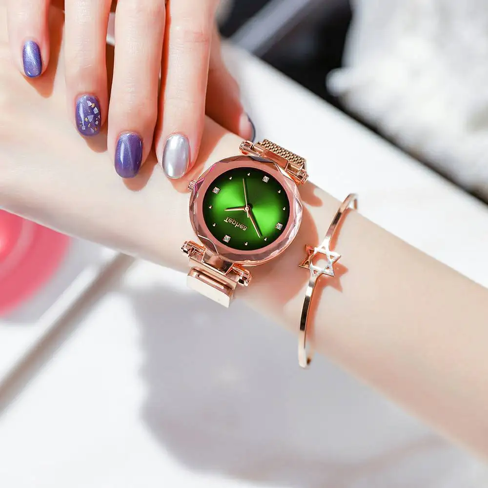 Модные женские туфли звездное небо часы роскошные с алмазами магнит сетки