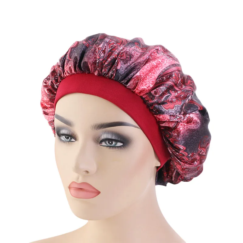 Новинка Женская атласная шапочка с узором пейсли для салона шляпа темноты волосы