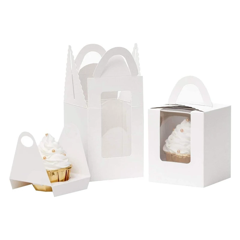 

Cupcake Boxes,50Pcs Cupcake Holder Containers,Muffin Gift Boxes with Window Inserts Handle,for Party Candy Boxes