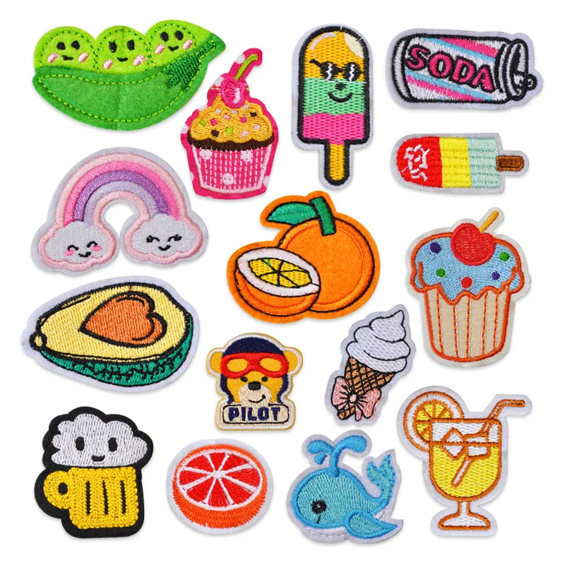 

50pcs/lot Embroidery Patches Letter Drink Fruit Rainbow Clothing Decoration Sewing Accessories Diy Iron Heat Transfer Applique