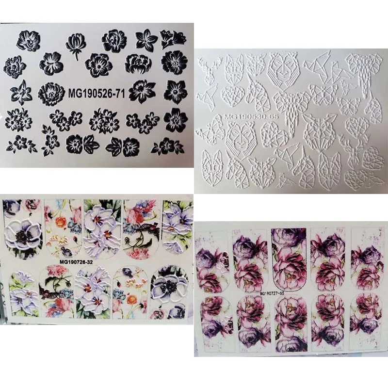 

Black 3D Flower Acrylic Engraved Nail Sticker Fox Sexy Elegant Water Decals Empaistic Nail Water Slide Decals ZJ0250