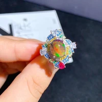 female ring ring black natural opal oval stone jewelry for women 925 silver color wedding ring