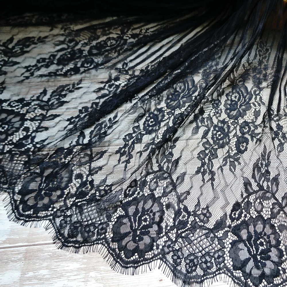 

Soft Chantilly eyelash lace fabric 150cm Black Romantic Floral lace fabric Diy Exquisite Lace Embroidery Clothes Wedding Dress