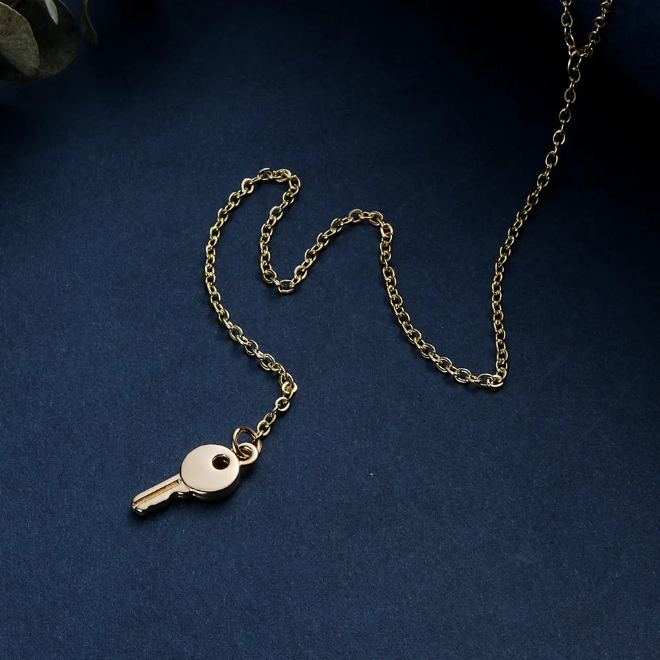 Vintage man-made Pearl Minimalist ins Key gold long pendant necklace for women fashion chain female friend gift choker jewelry |