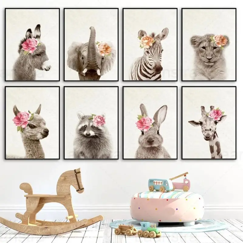 Современный холщовый постер с принтом кролика льва медведя детской картины | Дом