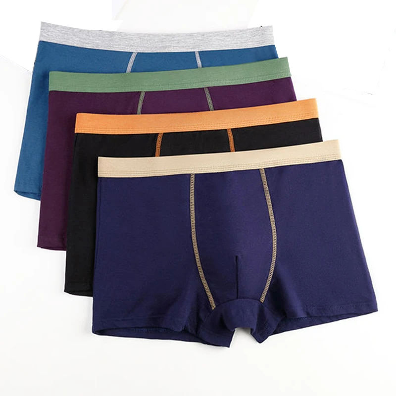 

Трусы-боксеры мужские однотонные 4 шт./комплект, нижнее белье из хлопка, шорты