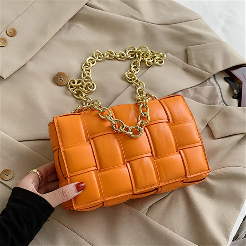 

Luxury Weave Pattern Chains Square Handbags for Women PU Leather Elegant Shoulder Bag Ladies Clamshell Designer Crossbody Bags